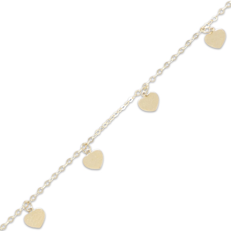 Main Image 2 of Polished Heart Dangle Station Necklace Solid 10K Yellow Gold 18"