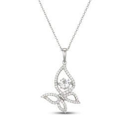 White Lab-Created Sapphire Tilted Butterfly Necklace Sterling Silver 18"