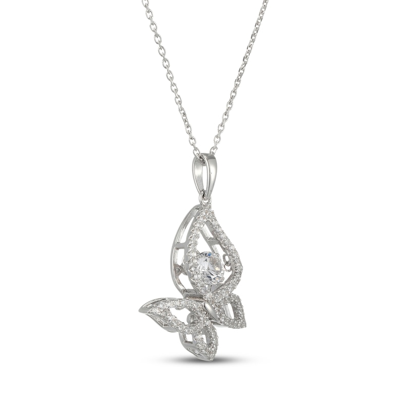 Main Image 2 of White Lab-Created Sapphire Tilted Butterfly Necklace Sterling Silver 18"
