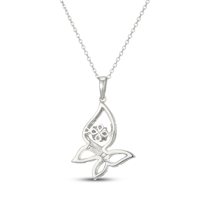 Main Image 3 of White Lab-Created Sapphire Tilted Butterfly Necklace Sterling Silver 18"