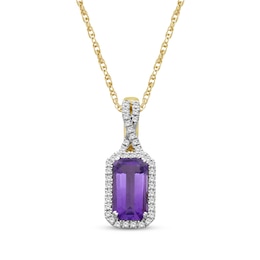 Emerald-Cut Amethyst & Diamond Necklace 1/10 ct tw 10K Yellow Gold 18"