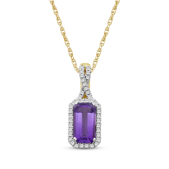 Emerald-Cut Amethyst & Diamond Necklace 1/10 ct tw 10K Yellow Gold 18"
