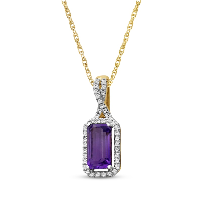 Main Image 2 of Emerald-Cut Amethyst & Diamond Necklace 1/10 ct tw 10K Yellow Gold 18"
