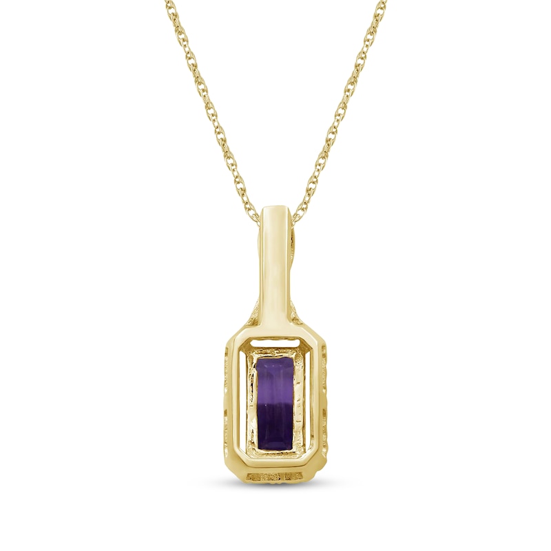 Main Image 3 of Emerald-Cut Amethyst & Diamond Necklace 1/10 ct tw 10K Yellow Gold 18"