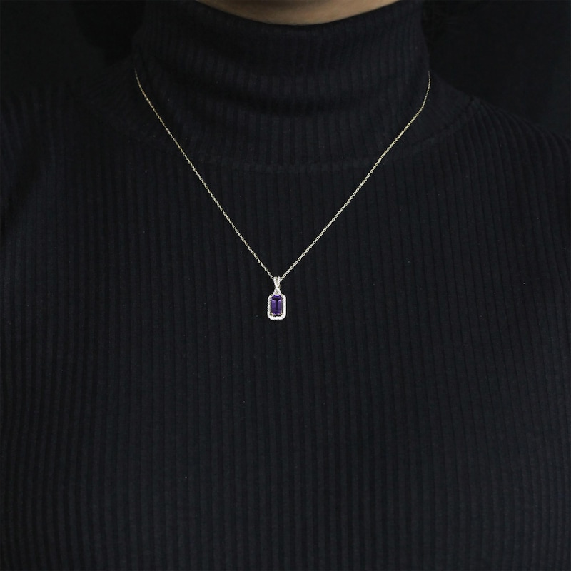 Main Image 4 of Emerald-Cut Amethyst & Diamond Necklace 1/10 ct tw 10K Yellow Gold 18"