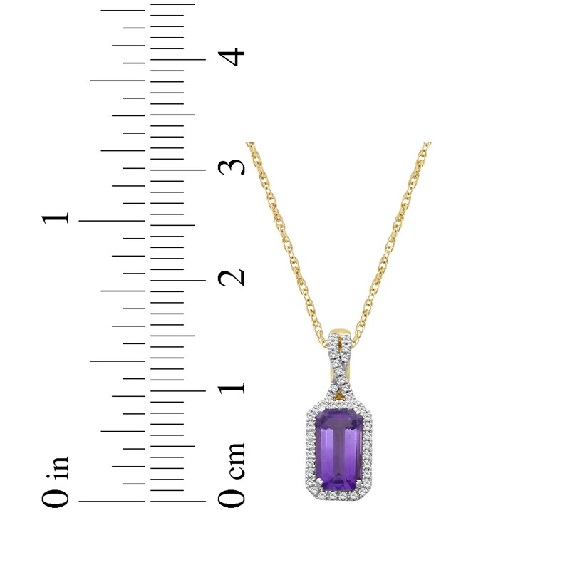 Main Image 5 of Emerald-Cut Amethyst & Diamond Necklace 1/10 ct tw 10K Yellow Gold 18"
