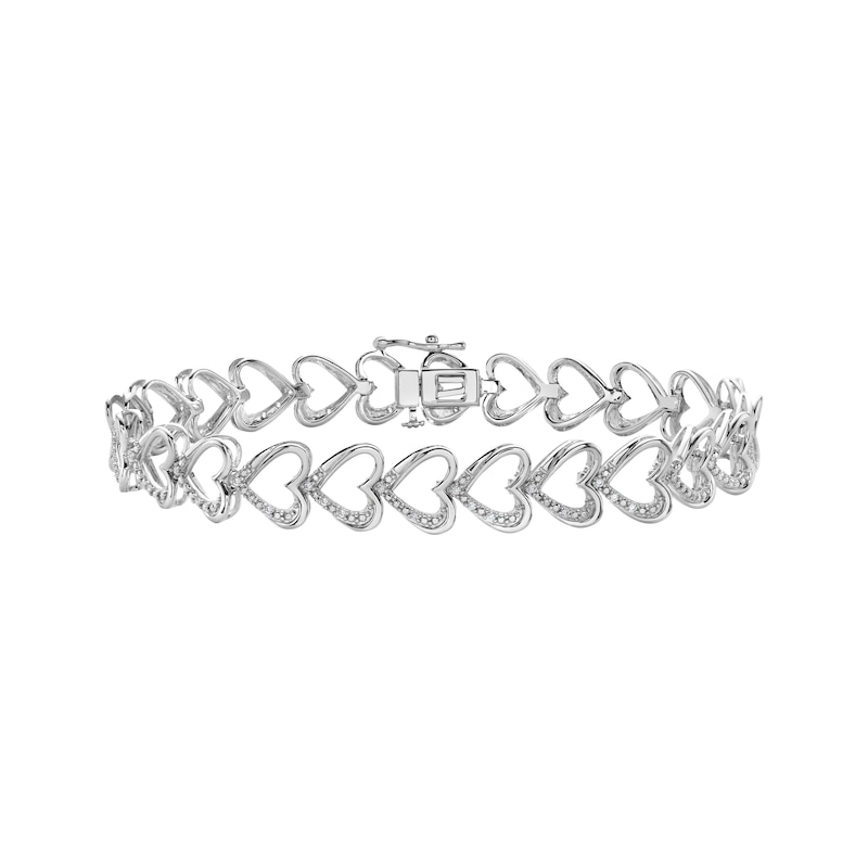 Main Image 1 of Diamond Sideways Heart Bracelet 1/4 ct tw Sterling Silver 7"
