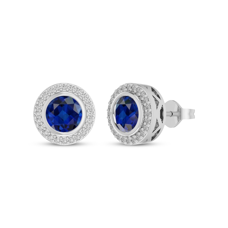 Main Image 1 of Blue & White Lab-Created Sapphire Halo Stud Earrings Sterling Silver