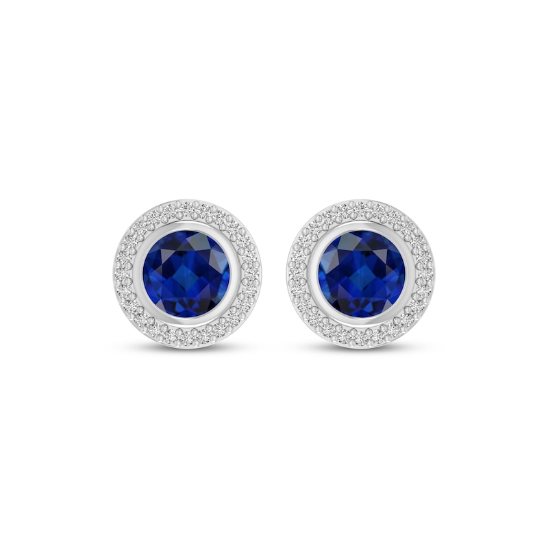 Main Image 2 of Blue & White Lab-Created Sapphire Halo Stud Earrings Sterling Silver
