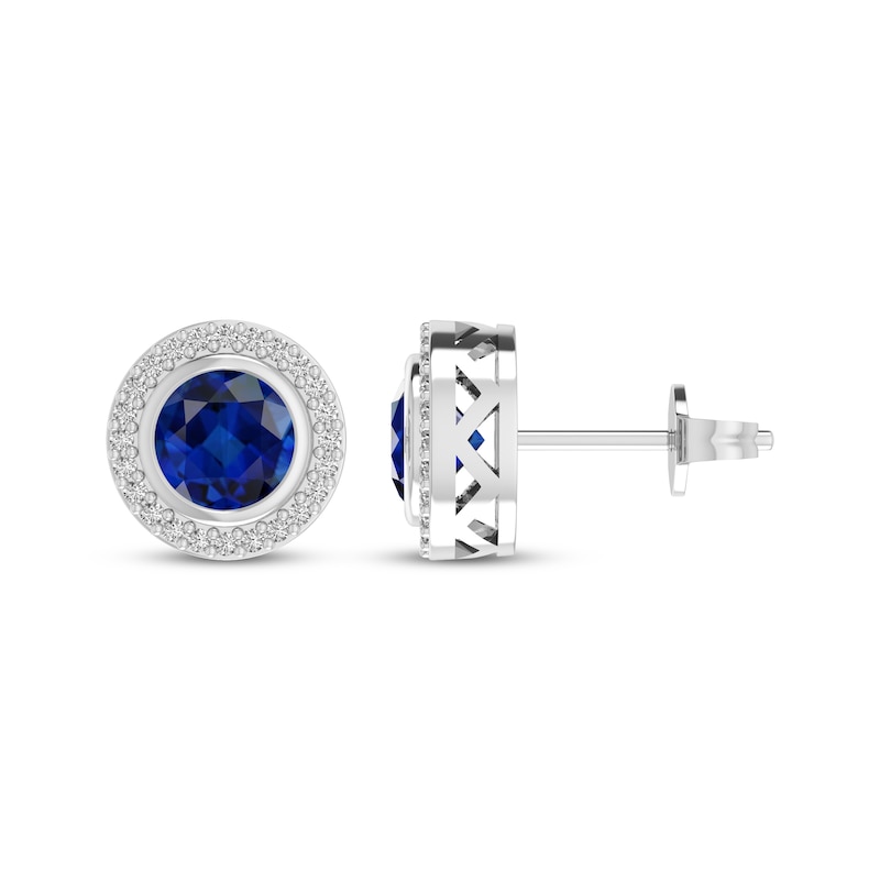 Main Image 3 of Blue & White Lab-Created Sapphire Halo Stud Earrings Sterling Silver