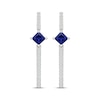 Thumbnail Image 2 of Square-Cut Blue & White Lab-Created Sapphire Drop Earrings Sterling Silver