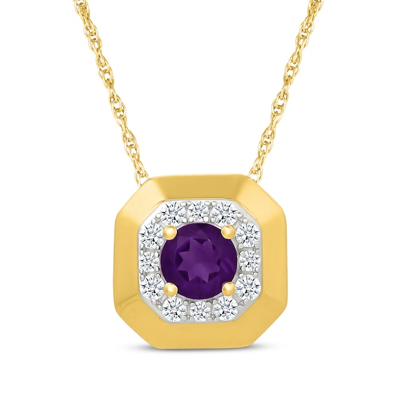 Amethyst & White Lab-Created Sapphire Frame Necklace 24K Yellow Gold Vermeil Sterling Silver 18"