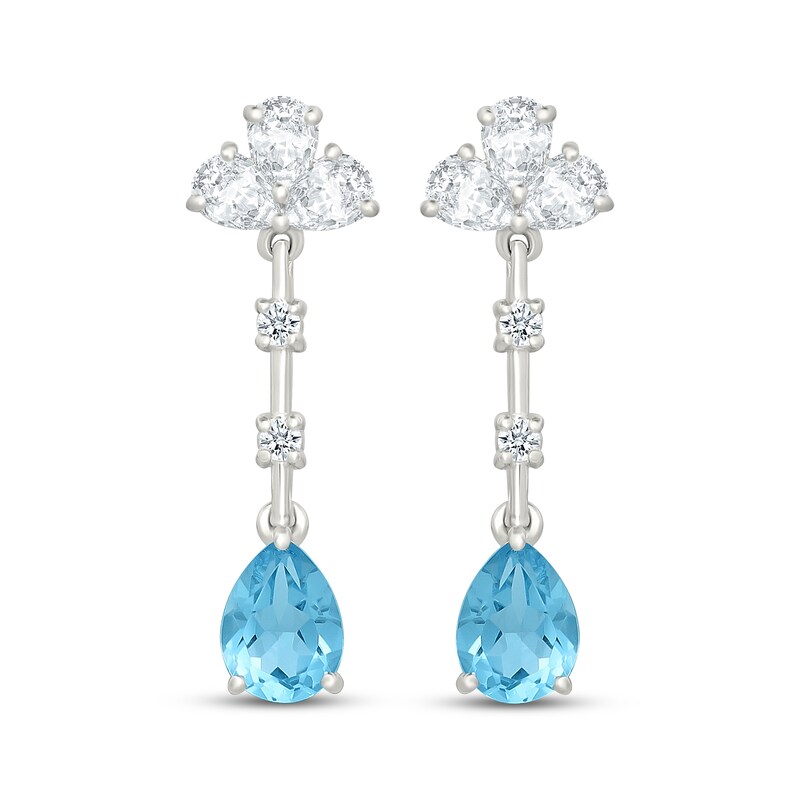 Main Image 2 of Pear-Shaped Swiss Blue Topaz & White Lab-Created Sapphire Station Drop Earrings Sterling Silver