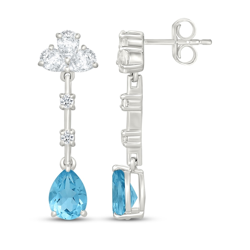 Main Image 3 of Pear-Shaped Swiss Blue Topaz & White Lab-Created Sapphire Station Drop Earrings Sterling Silver