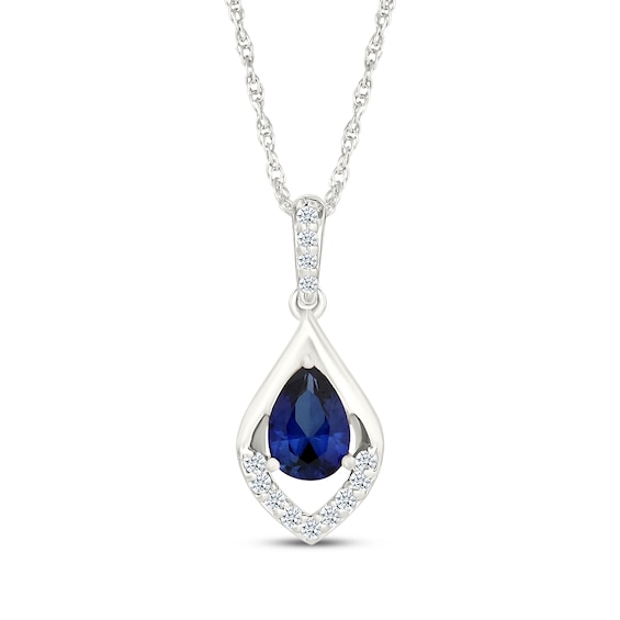 Pear-Shaped Blue & White Lab-Created Sapphire Necklace Sterling Silver 18"