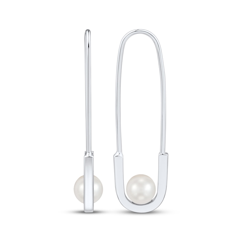 Main Image 3 of Cultured Pearl Safety Pin Hoop Earrings Sterling Silver