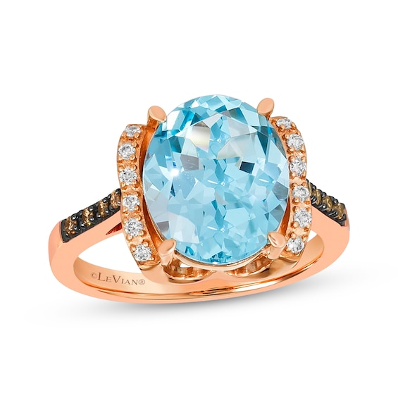Le Vian Oval-Cut Sky Blue Topaz Ring 1/8 ct tw Diamonds 14K Strawberry Gold