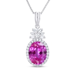 Oval-Cut Pink Lab-Created Sapphire & White Lab-Created Sapphire Necklace Sterling Silver 18"