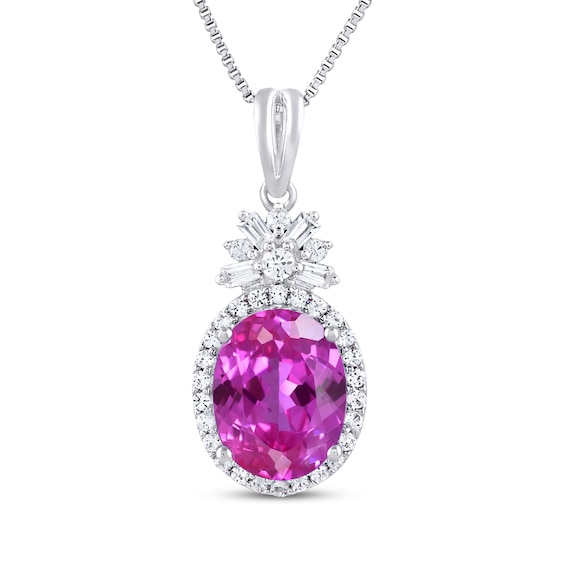 Oval-Cut Pink Lab-Created Sapphire & White Lab-Created Sapphire Necklace Sterling Silver 18"