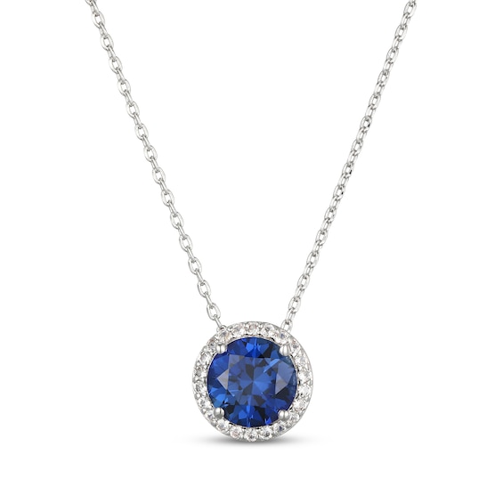 Blue & White Lab-Created Sapphire Halo Necklace Sterling Silver 18"