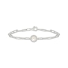 Thumbnail Image 1 of Cultured Pearl & White Lab-Created Sapphire Halo Paperclip Chain Bracelet Sterling Silver 7.5"