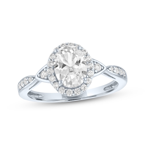 Oval-Cut White Lab-Created Sapphire Halo Ring Sterling Silver