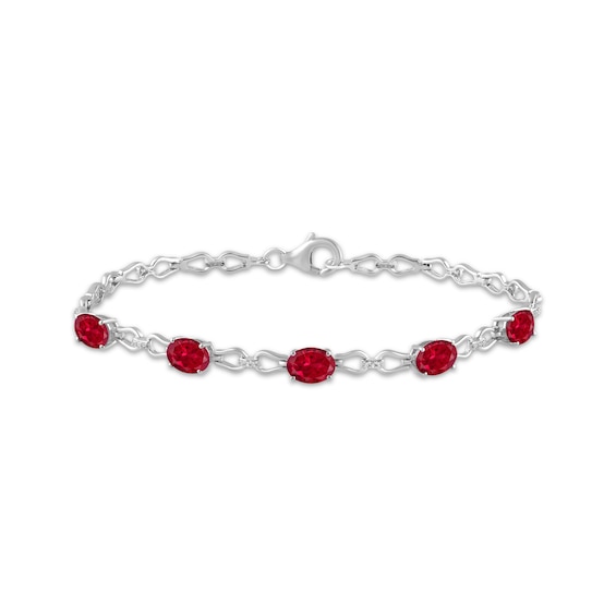 Oval-Cut Lab-Created Ruby & White Lab-Created Sapphire Link Bracelet Sterling Silver 7.5"