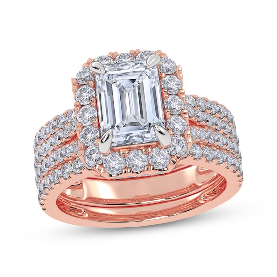 Adore Lab-Grown Diamonds Certified Emerald-Cut Halo Bridal Set 3 ct tw 14K Rose Gold