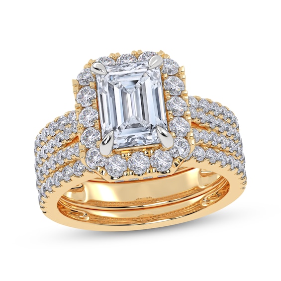 Adore Lab-Grown Diamonds Certified Emerald-Cut Halo Bridal Set 3 ct tw 14K Yellow Gold