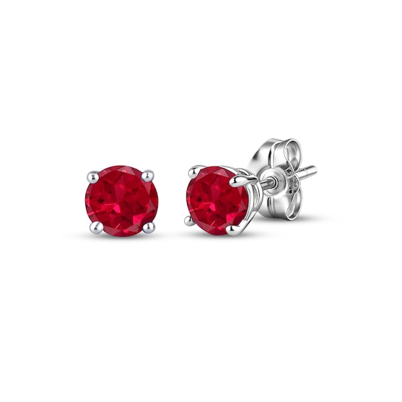 Lab-Created Ruby Solitaire Stud Earrings 14K White Gold