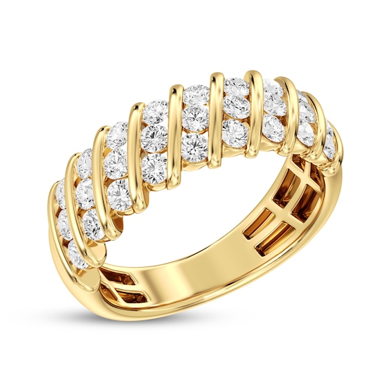 Lab-Grown Diamonds Stacked Row Fashion Ring 1 ct tw 14K Yellow Gold-Plated Sterling Silver
