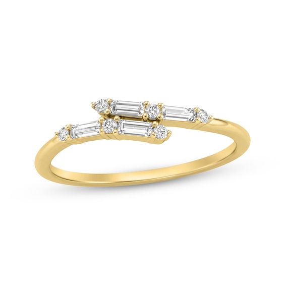 Baguette & Round-Cut Diamond Stackable Bypass Fashion Ring 1/6 ct tw 10K Yellow Gold