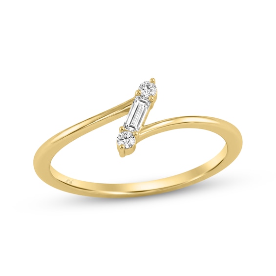 Baguette & Round-Cut Diamond Fashion Ring 1/10 ct tw 10K Yellow Gold