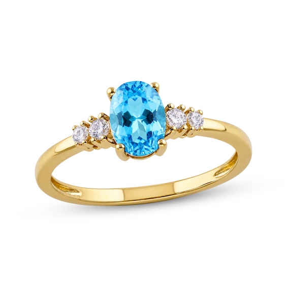 KAY Lab-Grown Diamonds & Oval-Cut Natural Swiss Blue Topaz Birthstone Ring 1/10 ct tw 10K Yellow Gold