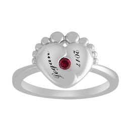 Birthstone Baby Feet Ring (1 Stone and 2 Lines)