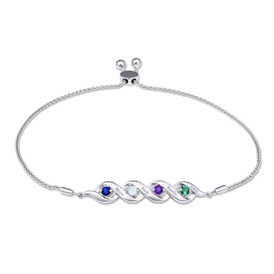 Family & Mother's Round Birthstone Bolo Bracelet (1-4 Stones and Lines)