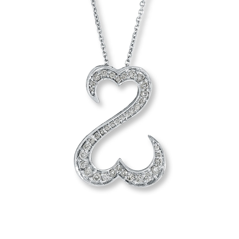 Open Hearts Necklace 1/2 ct tw Diamonds 14K White Gold