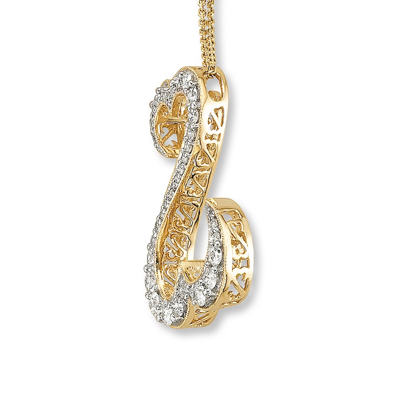 Main Image 3 of Open Hearts Necklace 1 ct tw Diamonds 14K Yellow Gold