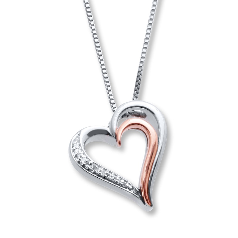 Diamond Heart Necklace Sterling Silver & 10K Rose Gold