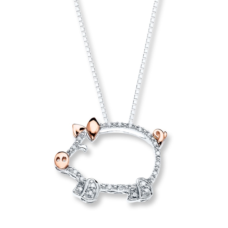 Diamond Pig Necklace 1/20 carat tw Sterling Silver & 10K Rose Gold