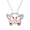 Thumbnail Image 0 of Flying Pig Necklace 1/10 cttw Diamonds Sterling Silver & 10K Rose Gold