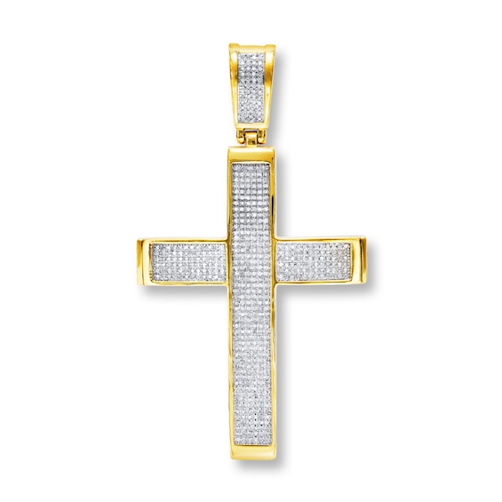 Men's Diamond Cross Charm 1 ct tw Round-cut 14K Gold-Plated