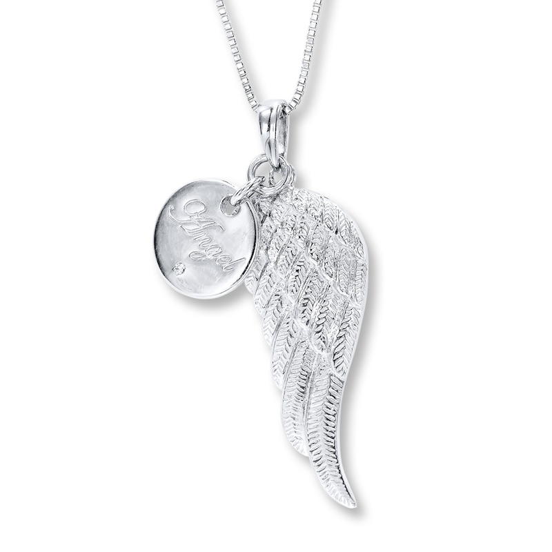 Main Image 1 of Angel Wing Necklace Diamond Accent Sterling Silver