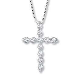 Diamond Cross Necklace 1/6 ct tw Round-cut Sterling Silver 18"