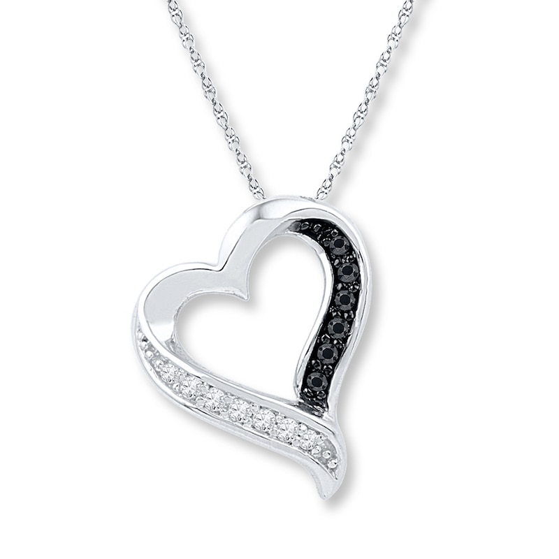 Black/White Diamond Heart Necklace 1/10 ct tw 10K White Gold 18"