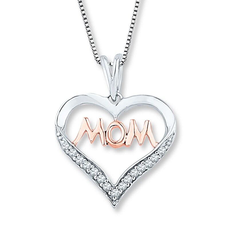 Main Image 1 of Mom Heart Necklace 1/10 ct tw Diamonds Sterling Silver & 10K Rose Gold 18"