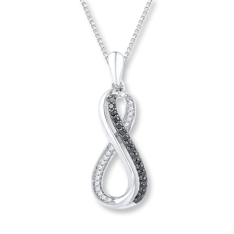 Main Image 1 of Black/White Diamond Infinity Necklace 1/6 ct tw Sterling Silver 18"