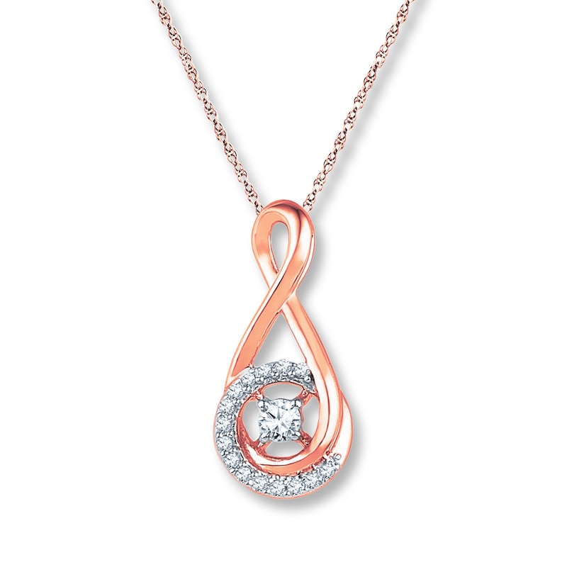 Diamond Heart & Key Necklace 1/4 ct tw Round-cut 10K Rose Gold 18