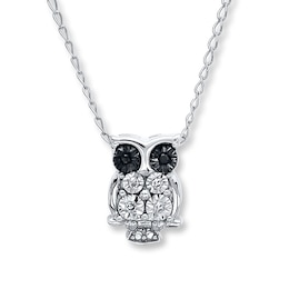 Young Teen Owl Necklace Diamond Accents Sterling Silver 17&quot;