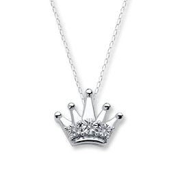 Young Teen Crown Necklace Diamond Accents Sterling Silver